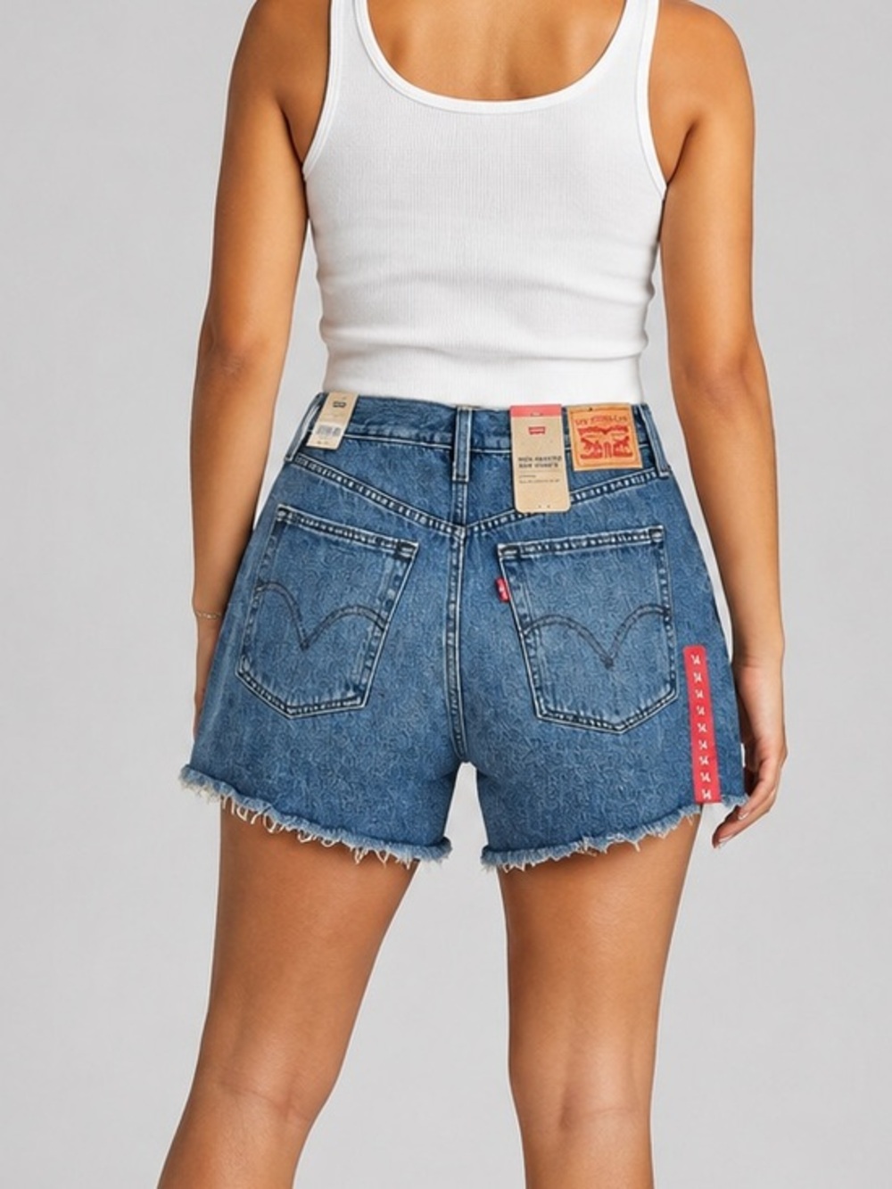 Levi’s High Rise Mom Jean Shorts Women’s Size 32 Medium Wash Raw Hem Frayed Deni